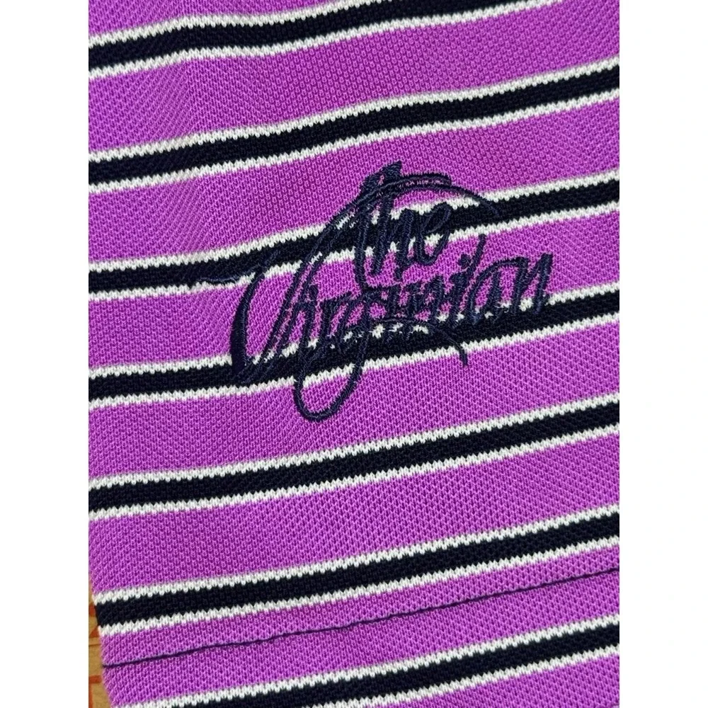 Ralph Lauren RLX Purple Navy Striped Short Sleeve Golf Polo Shirt Mens  XL B8